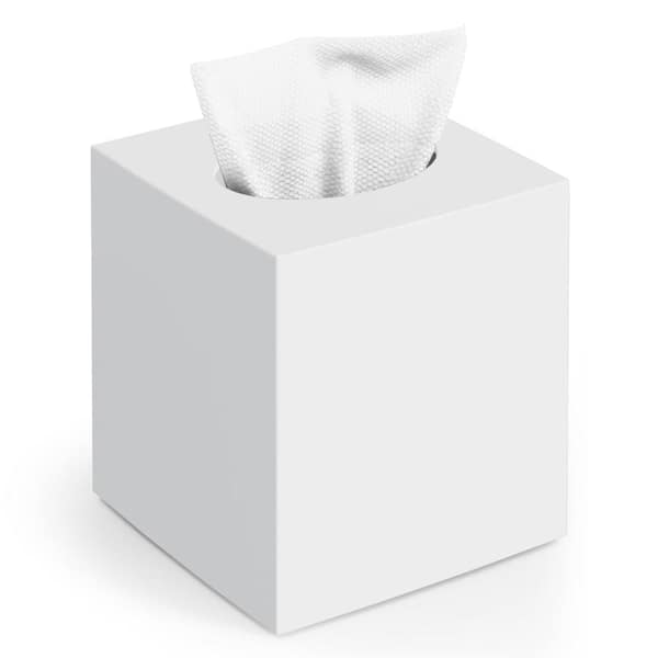 Tissue Box Cover, Square White Acrylic Tissue Holder for Bathroom Vanity Countertop Bedroom Dresser Desk