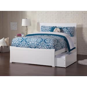 Metro White Full Solid Wood Storage Platform Bed with Matching Foot Board with 2 Bed Drawers