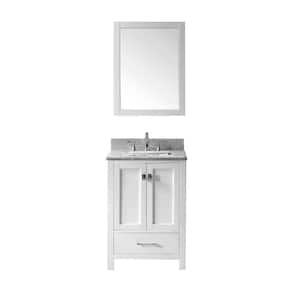 Caroline Avenue 25 in. W Bath Vanity in White with Marble Vanity Top in White with Square Basin and Mirror
