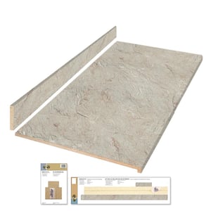4 ft. Straight Laminate Countertop Kit Included in Textured Silver Quartzite with Eased Edge and Backsplash
