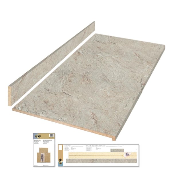 Hampton Bay 4 ft. Straight Laminate Countertop All-Inclusive Kit in Textured Silver Quartzite with Eased Edge and Loose Backsplash