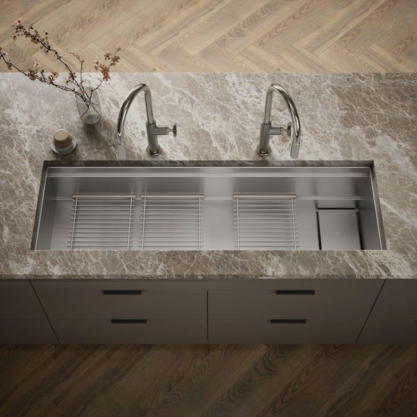 Synthos 57.75 in. Undermount Single Bowl Stainless Steel With Sink Racks And Drain Cover