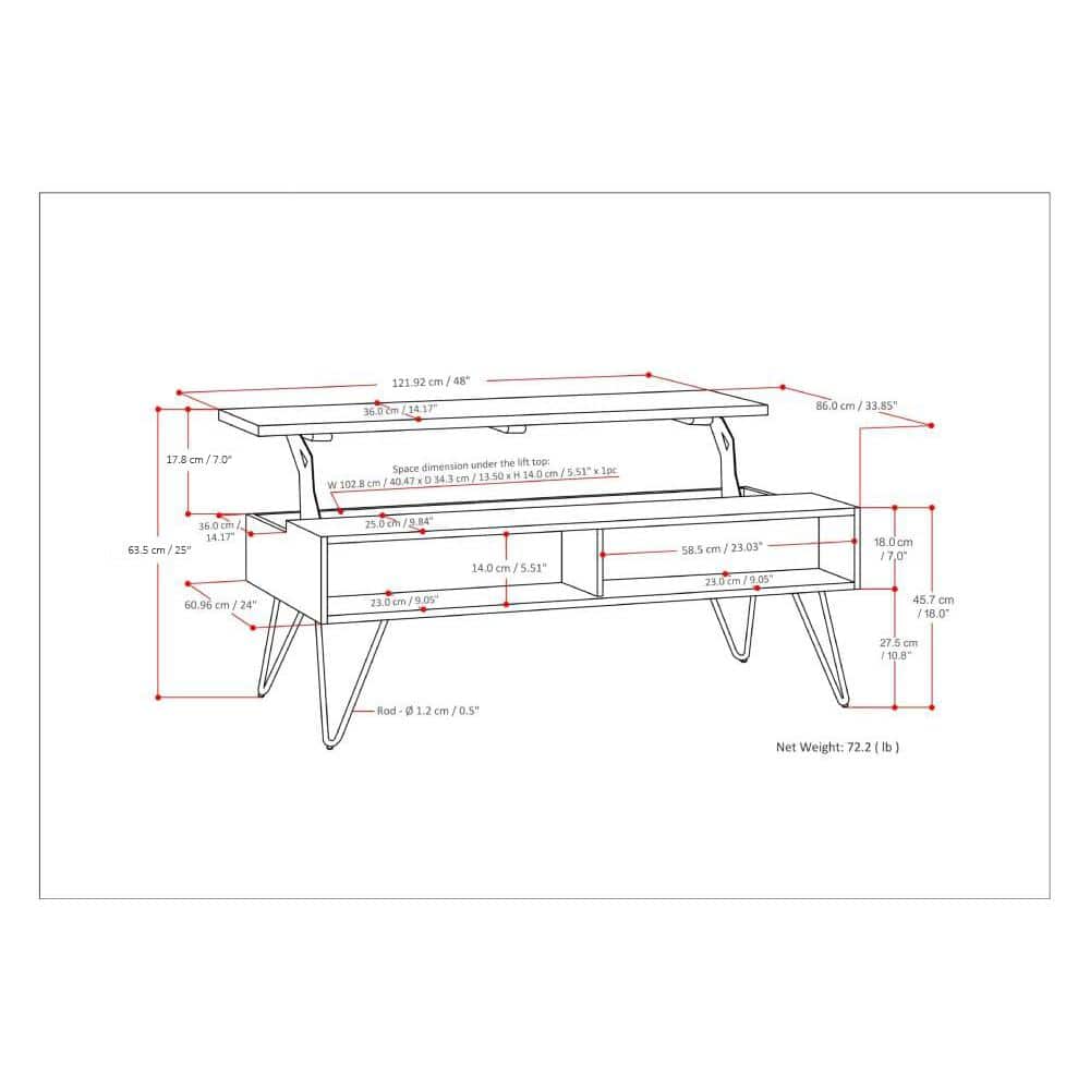 Ebony Hunter Solid Mango Wood Industrial Lift-Top Coffee Table