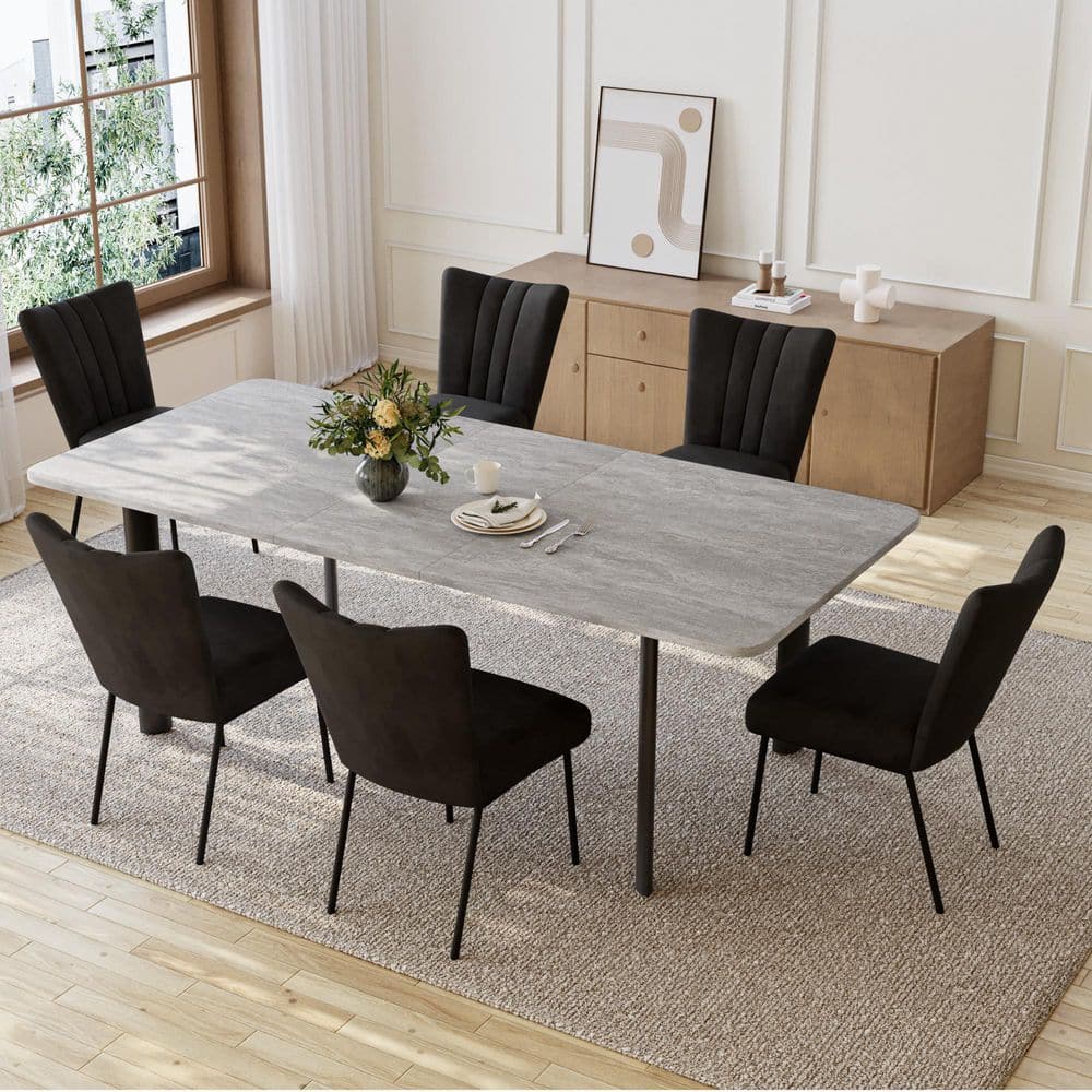 7-Piece Set Black Chairs and Gray Rectangular Dining Table, Dining Table Set, Dining Room Set with 6 Chairs price history on PriceWatchPro