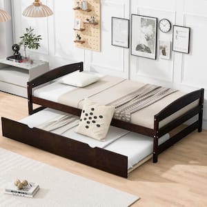 Espresso (Brown) Wood Frame Twin Size Platform Bed with Twin Trundle