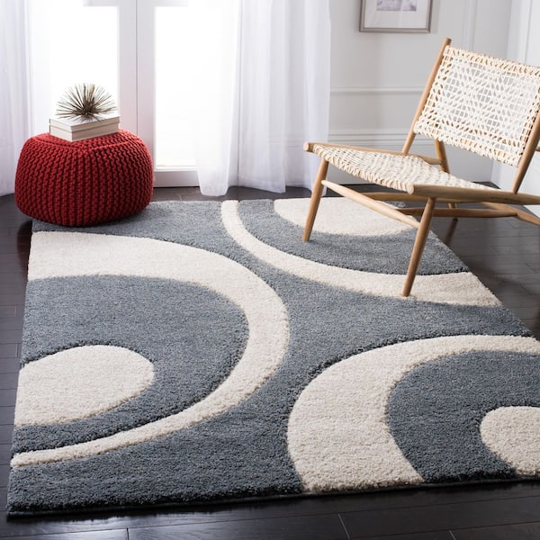 Florida Shag 5 ft. x 8 ft. Slate/Ivory Abstract Area Rug