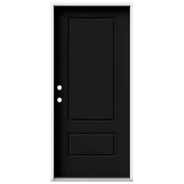 JELD-WEN 36 in. x 80 in. 2 Panel Euro Right-Hand/Inswing Black Steel Prehung Front Door