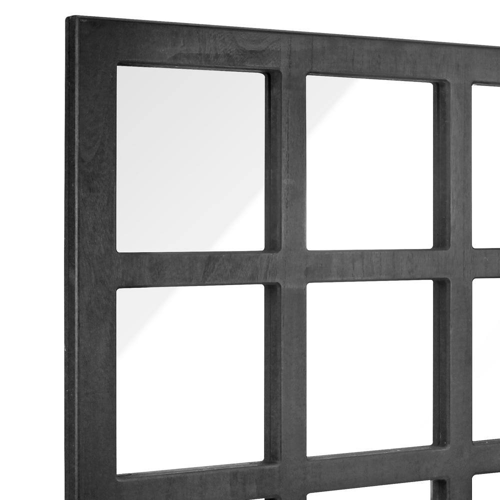 23.5" Black Rustic Wood 9-Panel Square Wall Mirror