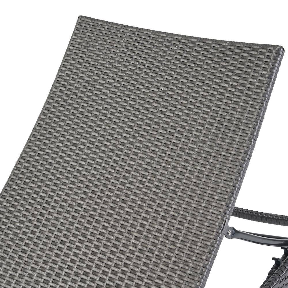 Gray Wicker 2-Person Adjustable Chaise Lounge Set with Side Table