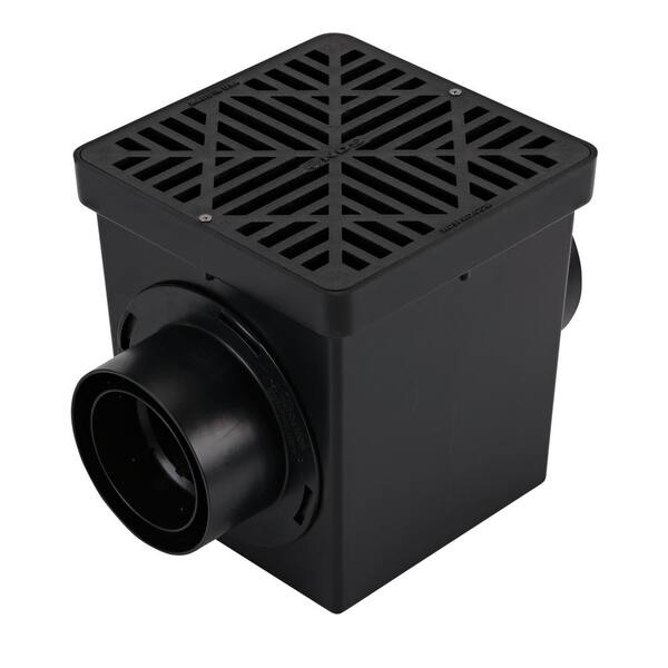 NDS 9 in. Square Catch Basin Drain Kit 2-Opening Basin, Black Plastic Grate, 2 Outlet Adapters and 1 Outlet Plug (4-Pack)