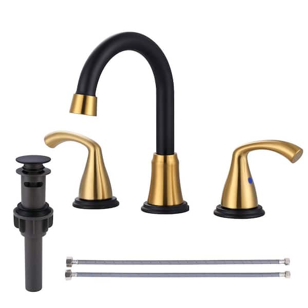 ARCORA 8 in. Widespread Double Handle Bathroom Faucet in Black Gold