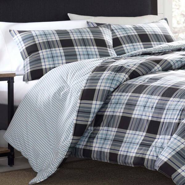 blue plaid comforter set queen
