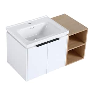 36 in. W x 18.5 in. D x 20.7 in. H Single Sink Floating Bath Vanity in White with White Ceramic Top and Storage Shelves
