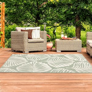 Outdoor Rug Beige Cream Palm Pattern Garden Carpet Small Large Plastic Area Mats 