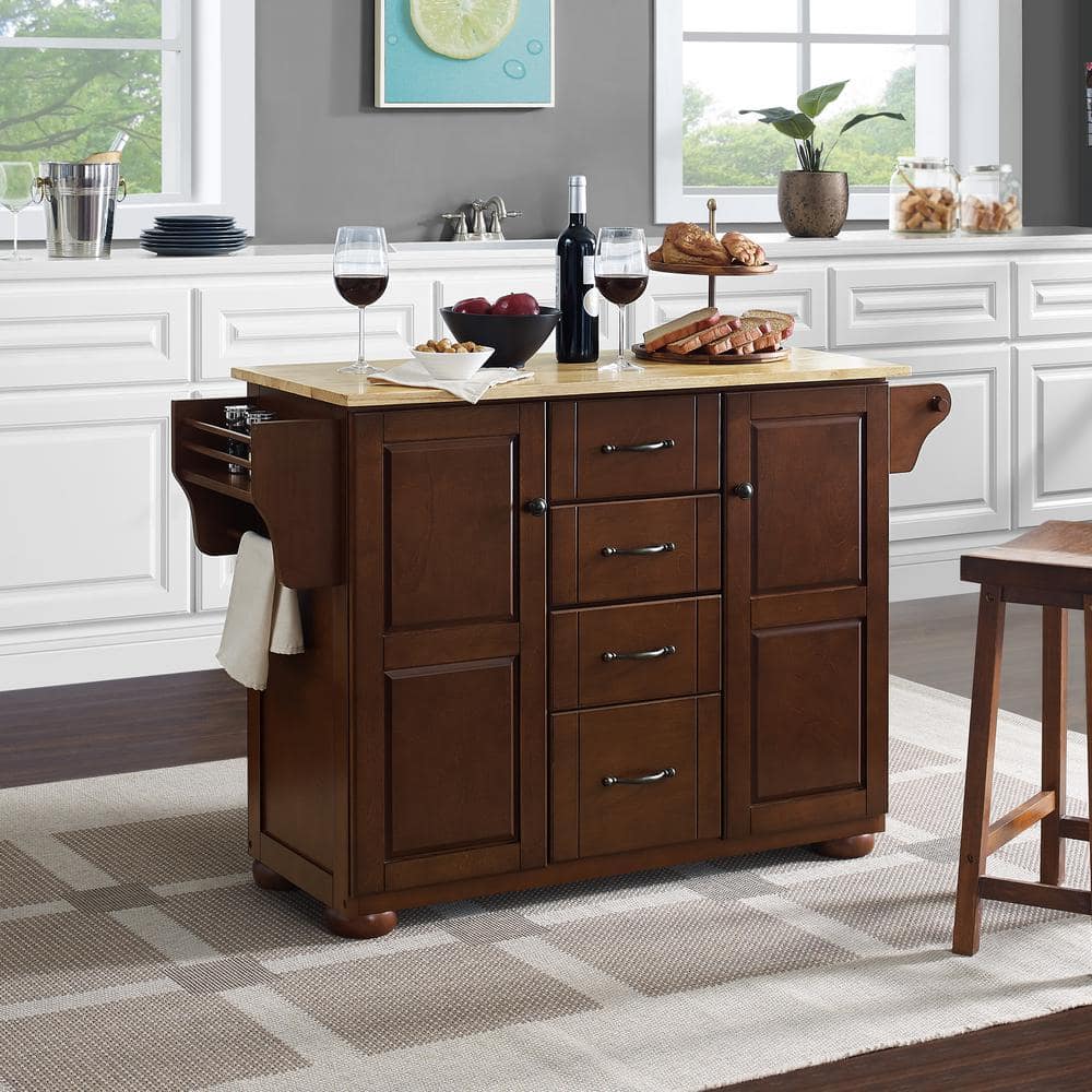Eleanor Mahogany Kitchen Island with Natural Wood Top and Storage