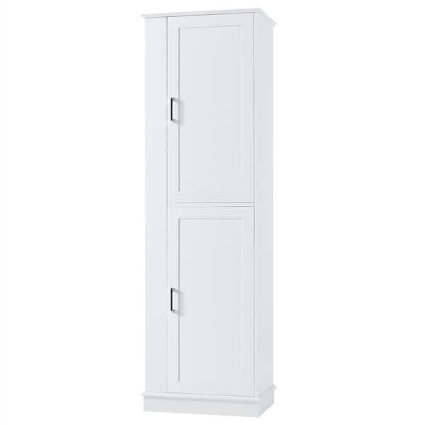 21 in. W x 14 in. D x 68 in. H Freestanding White Linen Cabinet with Hook and Adjustable Shelf