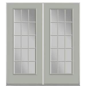 72 in. x 80 in. Silver Cloud Fiberglass Prehung Left Hand Inswing 15-Lite Clear Glass Patio Door in Vinyl Frame