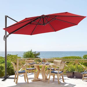 Rust Red Premium 11 ft. Cantilever Patio Umbrella -Outdoor Comfort with 360-Degree Rotation and Canopy Angle Adjustment