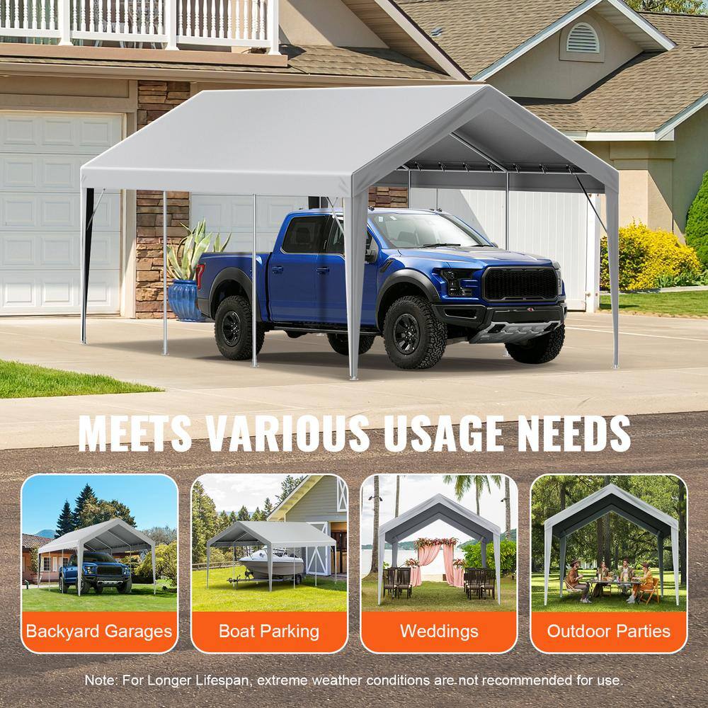 Gray 10' x 20' Waterproof Carport Canopy Cover with Aluminum Frame