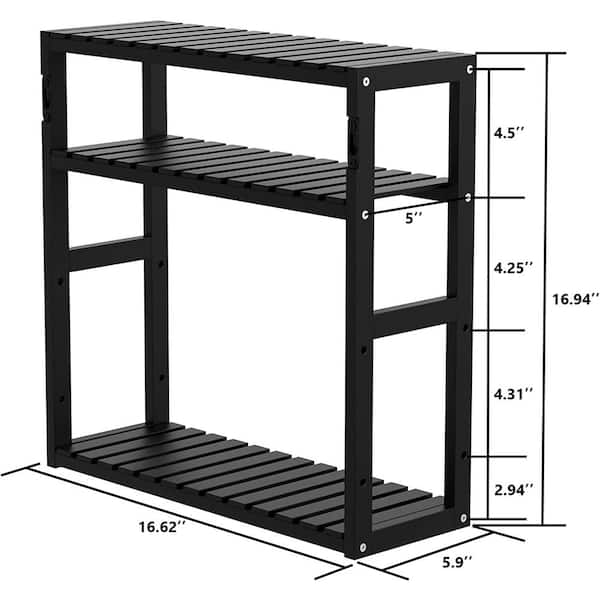 Dyiom 16 in. W 16 in. H x 5.9 in. D Bamboo Material Square Bathroom Organizer Shelves Adjustable 3-Tiers in Black
