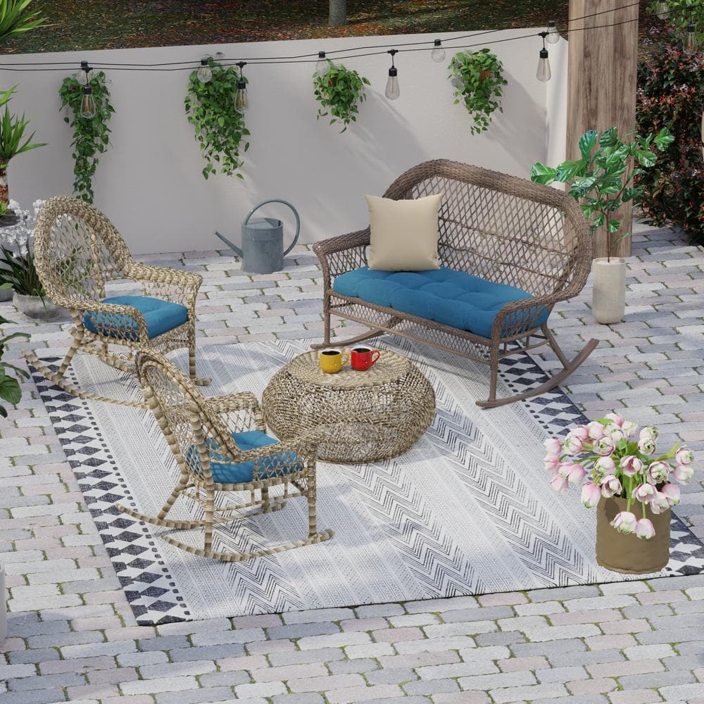 Celosia Legion Blue Tufted Outdoor Wicker Cushion Set