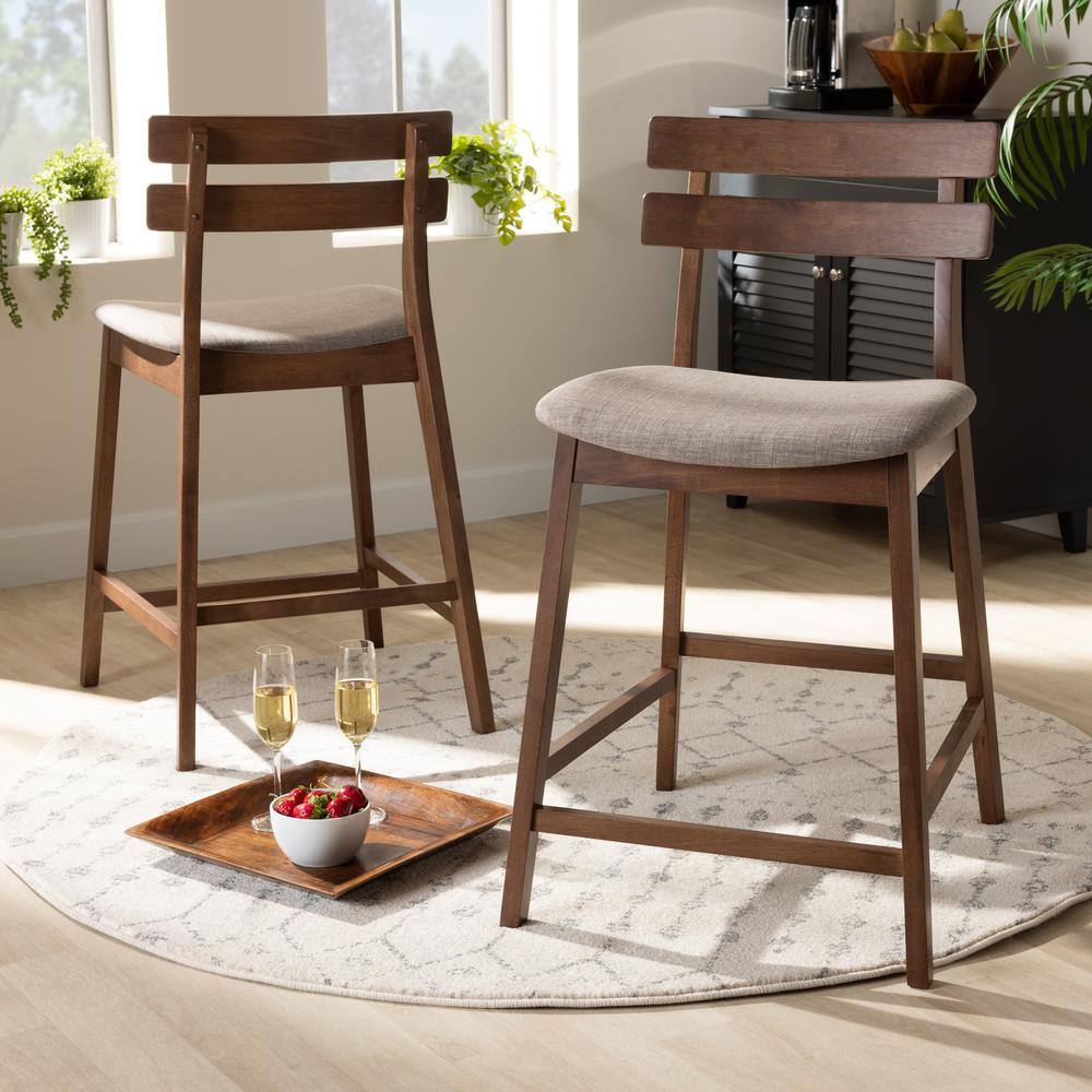Walnut and Light Grey Modern Counter Height Barstool Set