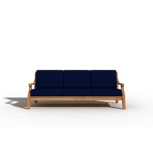 Adrien 1-Piece Teak Outdoor Couch with Sunbrella Navy Cushions