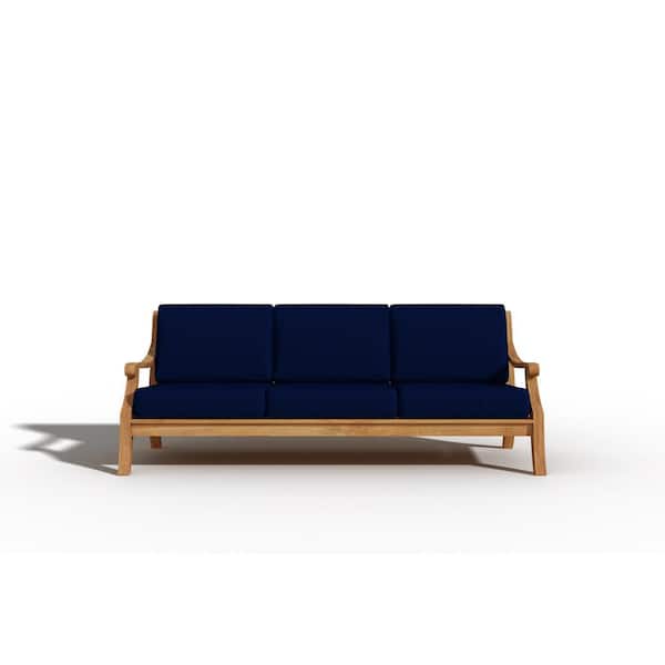 Unbranded Adrien 1-Piece Teak Outdoor Couch with Sunbrella Navy Cushions