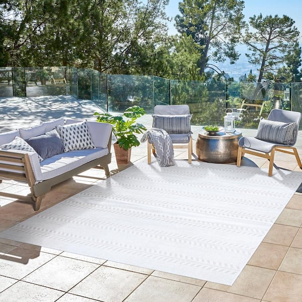 Paseo Moran Stripe Cream/Beige 6 ft. x 9 ft. Striped Indoor/Outdoor Area Rug
