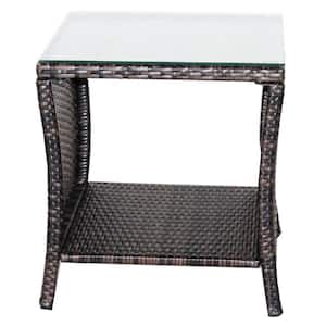 19.25 in. L x 19.25 in. W x 21 in. H Outdoor Wicker Patio Furniture Coffee Table with Clear Tempered Glass