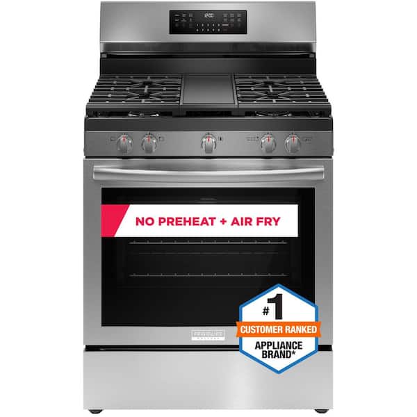 Frigidaire Gallery 30 in. 5 Burner Freestanding Gas Range in Stainless Steel with True Convection and Air Fry