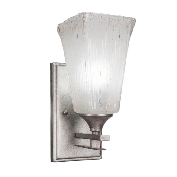Unbranded Ontario 5 in. 1 Light Wall Sconce Aged Silver 5 in. Square Frosted Crystal Glass Shade