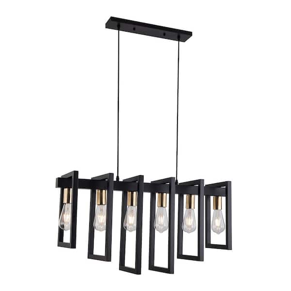 OUKANING 31.5 in. 6-Light Black Modern Kitchen Island Pendant Light with Open Frames, No Bulbs Included