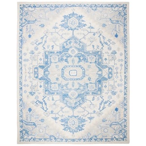 Micro-Loop Ivory/Blue 10 ft. x 14 ft. Floral Medallion Area Rug