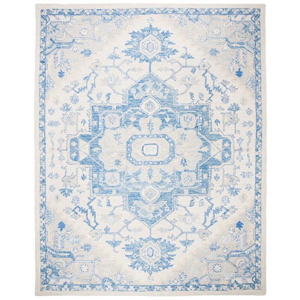 SAFAVIEH Micro-Loop Ivory/Blue 9 ft. x 12 ft. Border Area Rug