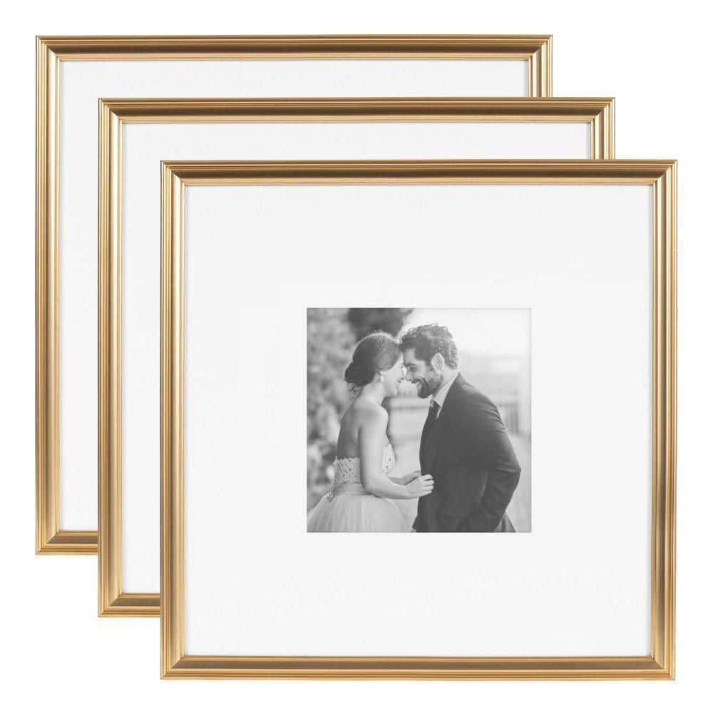 Kate and Laurel Adlynn 16 in. x 16 in. Matted to 8 in. x 8 in. Gold Picture Frame (Set of 3) 229279
