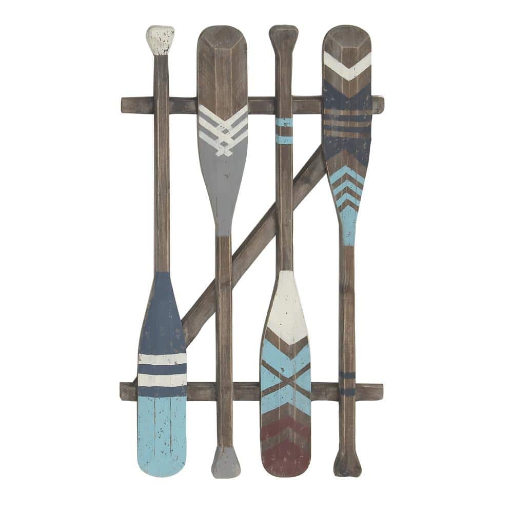 Brown and Blue Fir Wood Canoe Oar Wall Decor