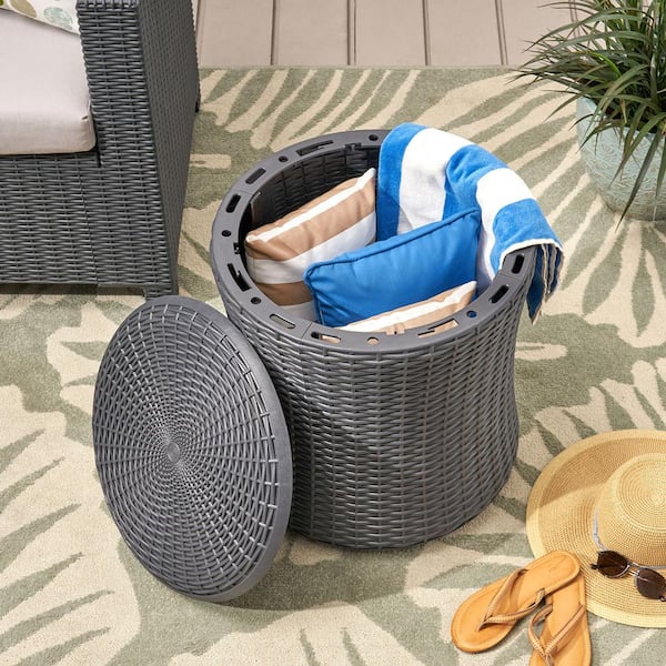 Unbranded Best Selling Outdoor Patio Olive Furniture Plastic Weather Resistant Side Table, Dark Gray, Storage