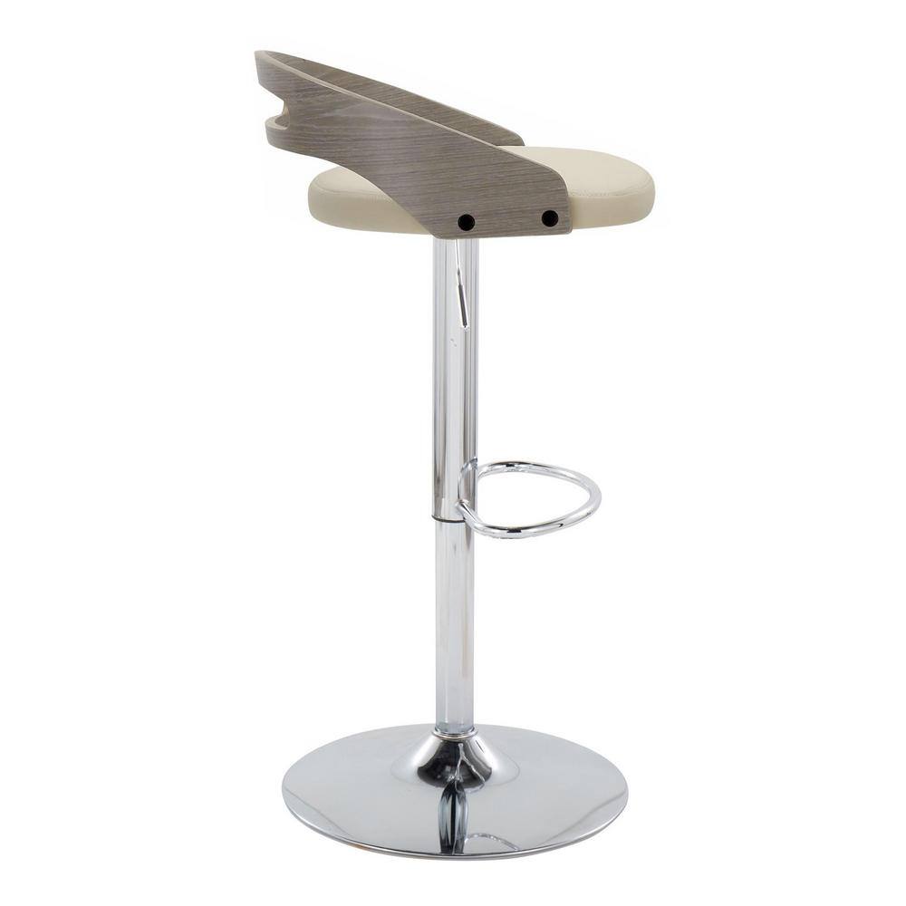 Adjustable Beige Swivel Bar Stools with Wood and Metal Frame