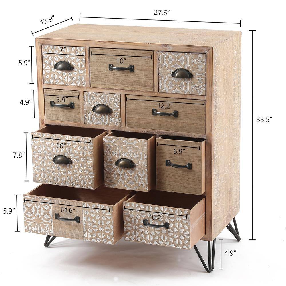 White Fir and Iron Mid-Century Bohemian Accent Cabinet