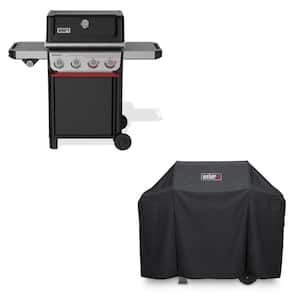 Spirit E-435 4-Burner Liquid Propane Gas Grill in Black with Sear Zone, Side Burner, and Grill Cover