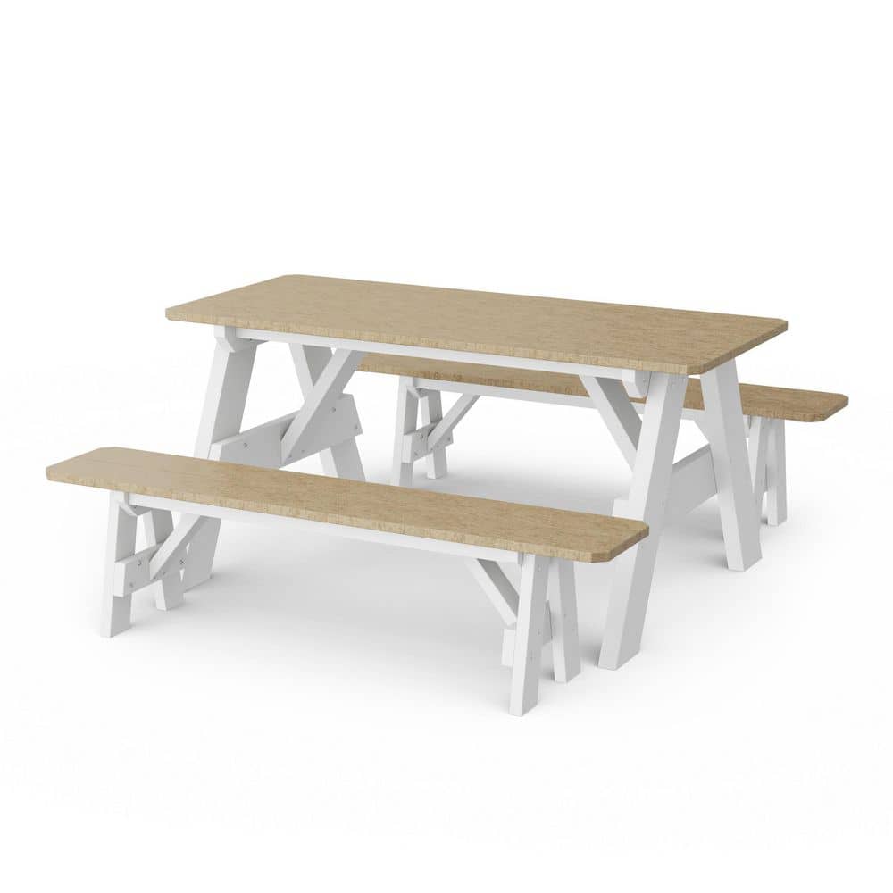 Wildridge Heritage 72 in. Weathered Wood and White Rectangle HDPE