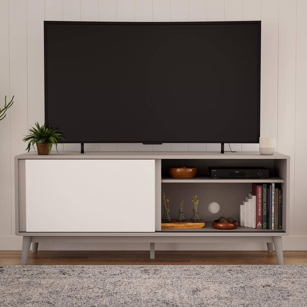 Brookside Madison 58 in. Gray and White Mid Century Modern TV Stand