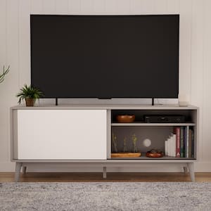 Madison 58 in. Gray and White Mid Century Modern TV Stand Fits TV's up to 65 in. with Sliding Doors