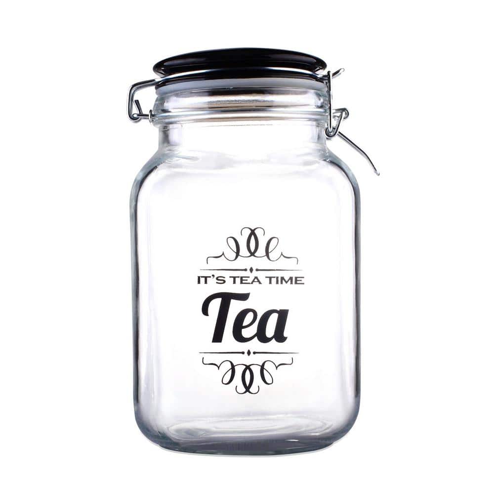 Home Basics Tea Time Glass Jar with Flip Top Lid, Clear, 67.6 oz.