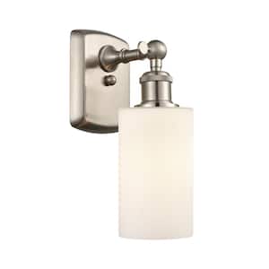 Clymer 1-Light Brushed Satin Nickel Wall Sconce with Matte White Glass Shade