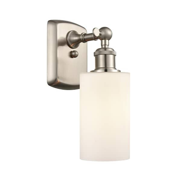 Innovations Clymer 1-Light Brushed Satin Nickel Wall Sconce with Matte White Glass Shade