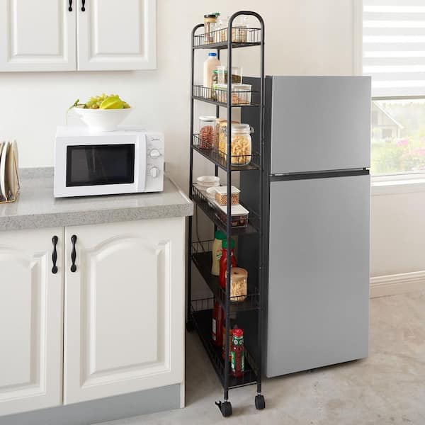 6-Tier Slim Slide-Out Rolling Cart with Wheels-Narrow Space Storage Tower for Kitchen & Bathroom