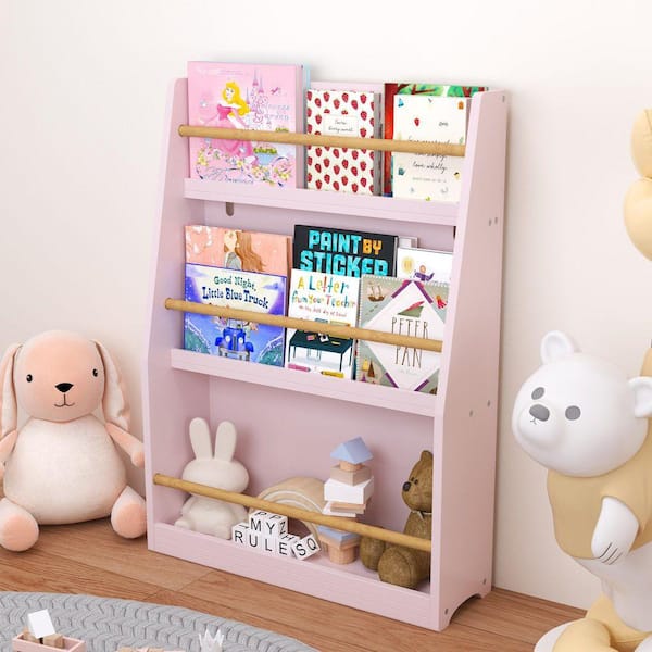 SUNRINX Pink 22.83 in. W x 31.50 in. H Wood Freestanding Magazine Rack ...