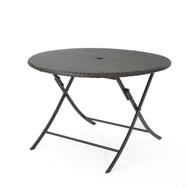 45.5 in. W Brown Multi Round Wicker Foldable Outdoor Coffee Table with Umbrella Hole